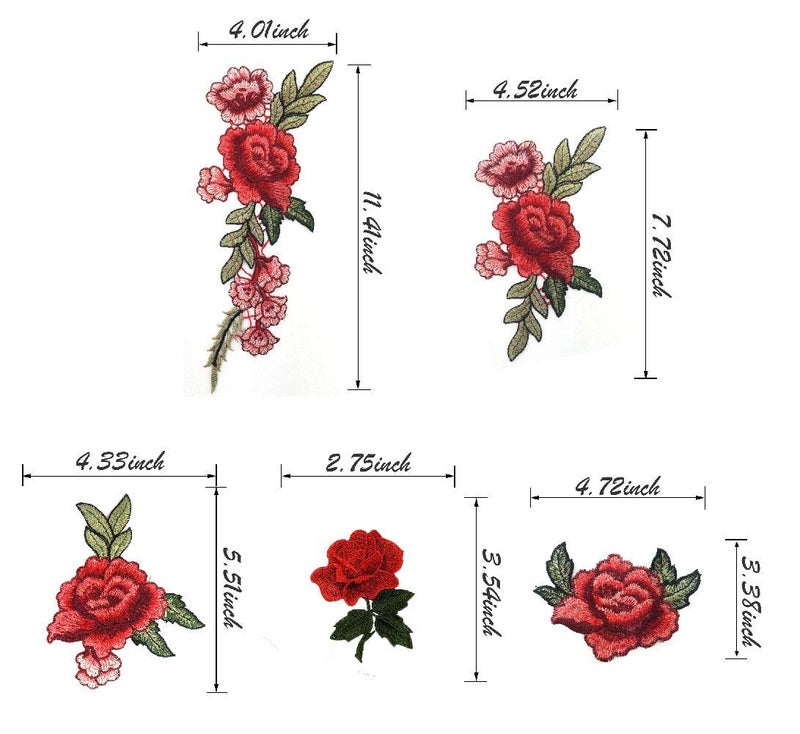Banfeng 12 Pieces Red Rose Embroidered Flower Applique Patches Sew On Arts Crafts DIY Decor, Jeans, Jackets, Clothing, Bags - Image 2